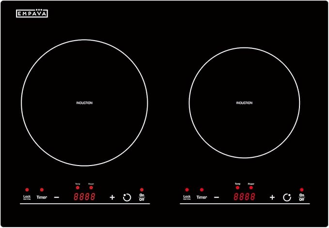 Empava Electric Stove Induction Cooktop Horizontal with 2 Burners in Black Vitro Ceramic Smooth Surface Glass 120V, 12 Inch