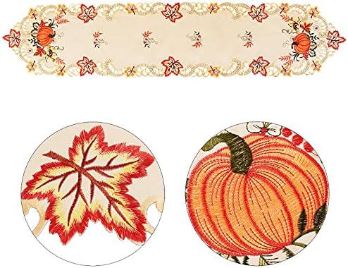 Simhomsen Thanksgiving Harvest Pumpkins Table Runners for Autumn Or Fall Decorations, Embroidery (14 × 90 Inches)