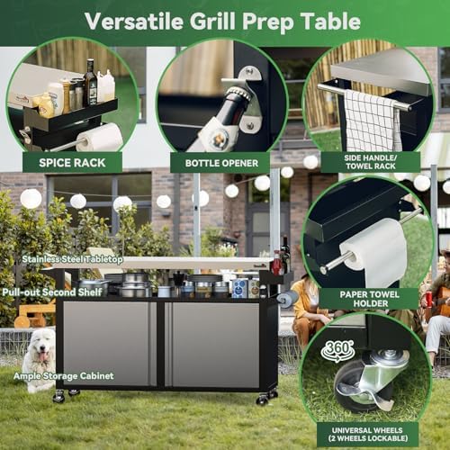 Stanbroil BBQ Grill Cart with Stainless Steel Table Top for Outdoor Indoor