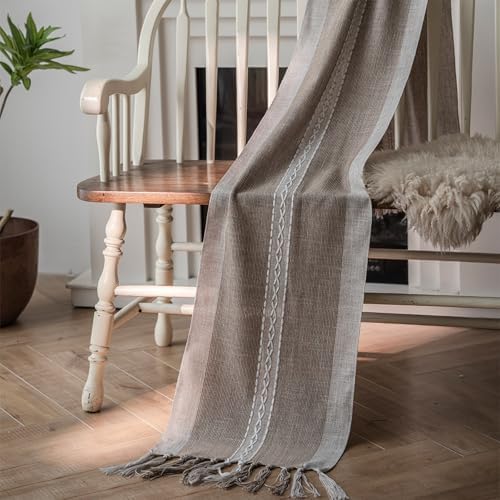 Niviy Farmhouse Table Runner Summer Decor, House Warming Gifts New Home, Embroidered Striped Braided Coffee Boho Table Runner, Farmhouse Table Decoration for Holiday Party 12 x 72 Inches