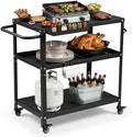 Grill Cart Table Indoor & Outdoor with 4 Lockable Casters, Hooks & Side Handle, Multifunctional Pizza Oven Stand for Patio Kitchen