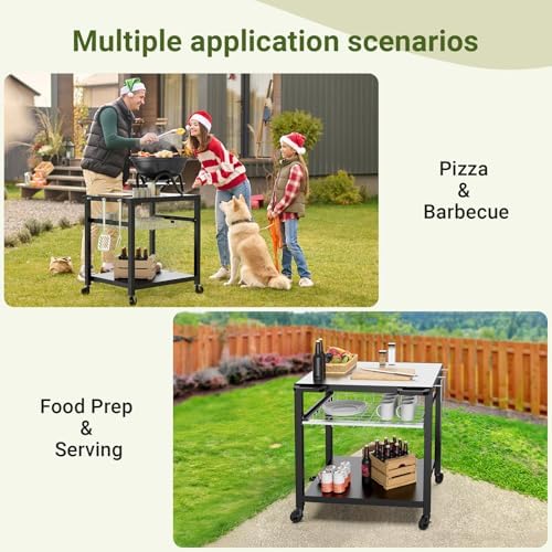 NUUK Grill Cart, 30 X 24 in Pizza Oven Table, Stainless Steel Top, 3-Tier