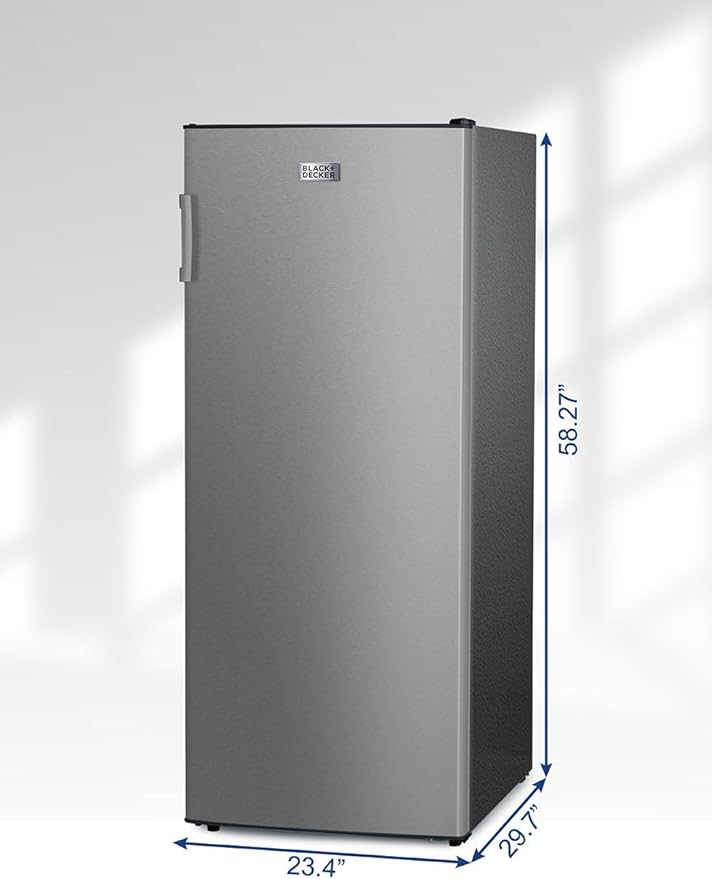 BLACK+DECKER 10 Cu. Ft. Upright Freezer, Stand Up Freezer with Mechanical Temperature Control, Freezer with 3 Shelves and 4 Door Bins, Manual Defrost, R600a Refrigerant, BUF1000LS,Stainless Steel Look
