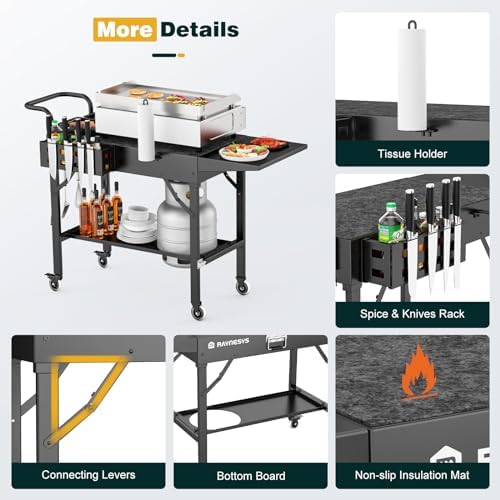 Raynesys 440lbs Outdoor Folding Grill Cart, Blackstone Griddle Stand