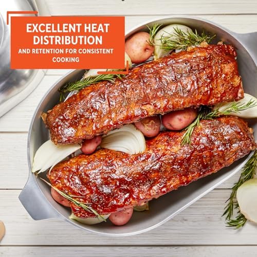 IMUSA USA Heavy Duty Cajun Oval Aluminum Roaster 15, Silver
