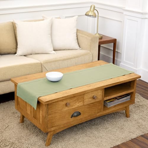 Solino Home Cotton Linen Table Runner Sage, Hemstitch Collection 14 x 48 in
