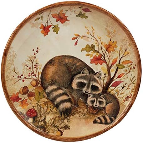 Pine Forest 10.5" Ceramic Dinner Plates, Set of 4 – Autumn Woodland Wildlife Plates with Deer, Fox, Owl & Raccoon – Great for Fall Entertaining, Thanksgiving, Rustic Table Décor