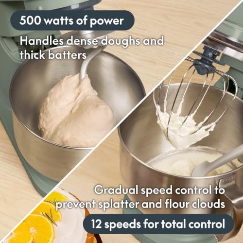 bella STIR 5.3Qt Tilt-Head Stand Mixer, 12-Speed Countertop Mixer, Aloe