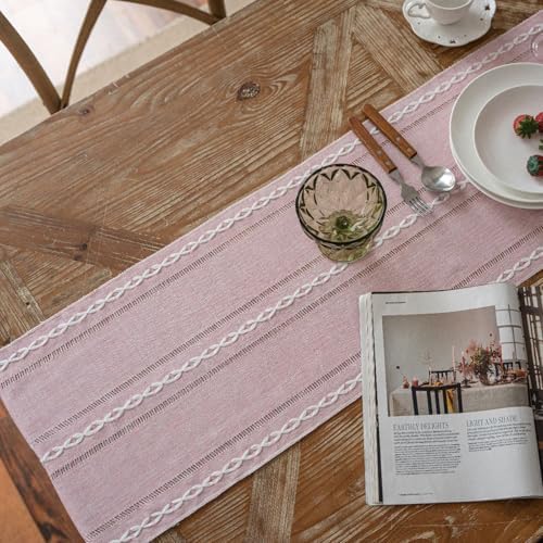 Niviy Pink Table Runner 72 Inches Long with Tassels - Gifts for Women, Birthday Table Decorations Linen Runners for Wedding Party Baby Shower Decor (Pink, 12"×72")