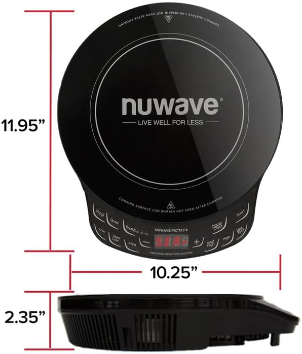 NUWAVE Flex Precision Induction Cooktop, 10.25” Shatter-Proof Ceramic Glass, 6.5” Heating Coil, 45 Temps from 100°F to 500°F, 3 Wattage Settings 600, 900 & 1300 Watts, 9” Duralon Ceramic Pan Included