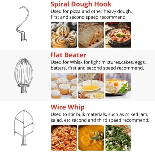 Commercial Food Mixer 10Qt 450W 110V 3 Speeds Adjustable, Stand Mixer Dough Kneading Machine with Stainless Steel Bowl Dough Hooks Whisk Beater, for Schools Bakeries Restaurants Pizzerias