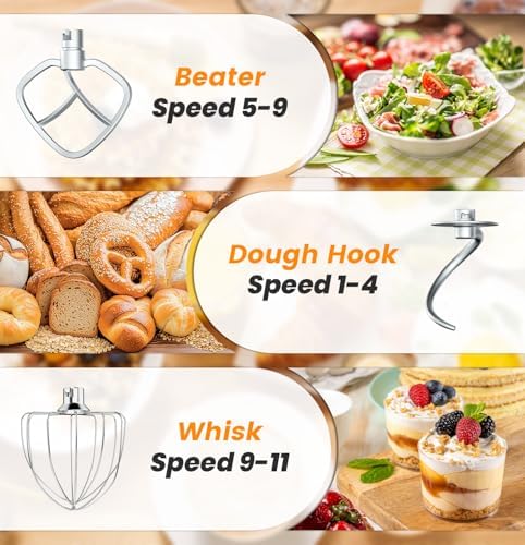 Stand Mixer 6QT Kitchen Mixer with LED Smart Touchscreen, 11-Speed Tilt-Head Mixer with Timer, 4 Preset Menus, Stainless Steel Bowl, Dough Hook, Whisk, Beater (White, 6Qt)