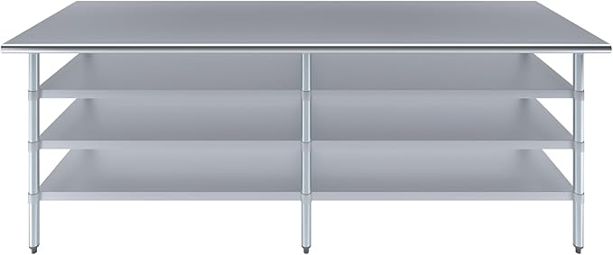 30 in. x 96 in. Stainless Steel Work Table with Three Bottom Shelves | NSF Kitchen Prep Table | Utitly Metal Table
