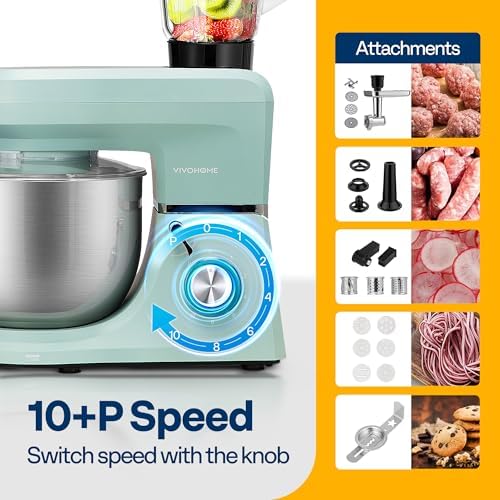 VIVOHOME 6-in-1 Stand Mixer, 8.5-Quart Tilt-Head Mixer, 10 Speeds, Blue