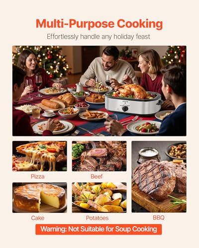 VEVOR Roaster Oven, 14QT Fast-Cooking Turkey Roaster, 150-450℉ Adjustable Temperature Electric Roasting Pan with Self-Basting Lid, Roasting Lift-Out Rack, Defrost & Warm Function, Fits 18lb Turkey