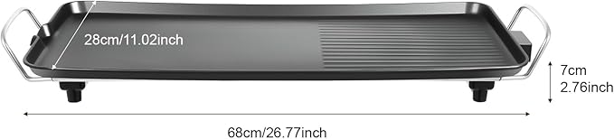 27"x11" Electric Griddle, Aluminum Alloy Teppanyaki Grill, 1500W Fast Even Heating Long Countertop Griddle, 5Gear Adjustable Tempt Non-stick Sloped Cooking Surface w/Hassle-Free Clean Up