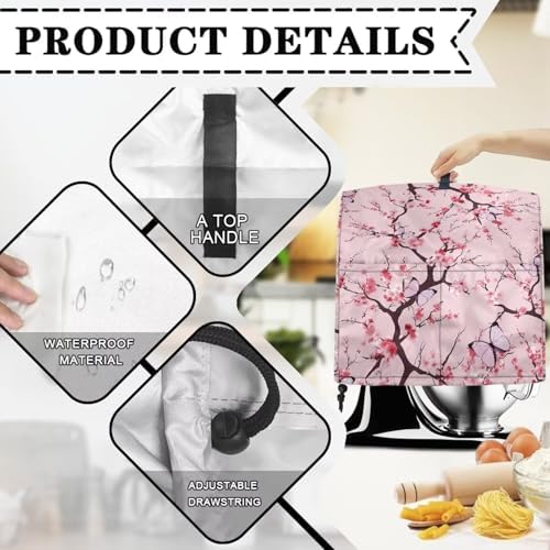 Cherry Blossom Mixer Cover for 4.5-5 Qt Stand Mixer Kitchen Counter Food Processor Covers Dust Protection Stand Coffee Maker Cover