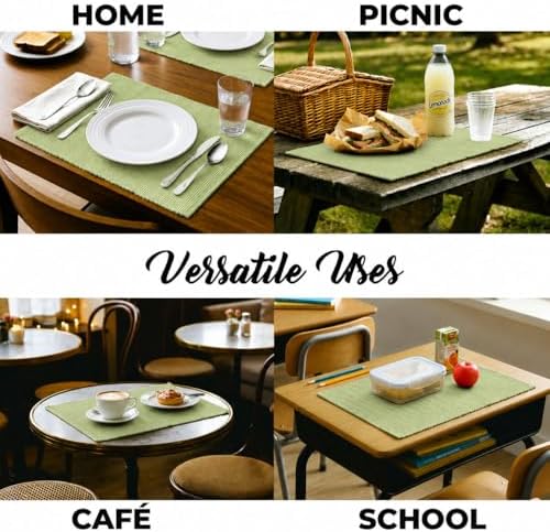 100% Cotton Ribbed Placemats - Set of 6-13 x 19 Inches - Light Lime Green - Everyday Cloth Table Mats - Thick Construction, Washable Reusable Cloth Place Mat - by AVKA Studio