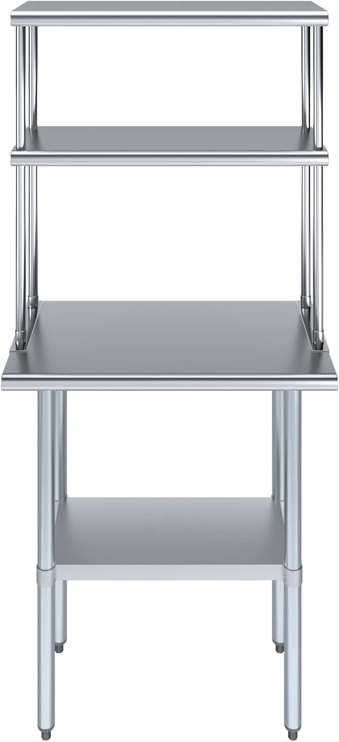 Amgood Stainless Steel Work Table Double Tier Overshelf | 18" x 30" Work Table + 12" Overshelf