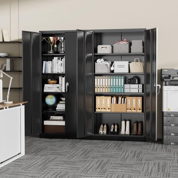 Greenvelly 72" H Metal Storage Cabinet, 36" W x 18" D Black Locking Metal Cabinet Garage Storage Cabinet with Doors and 4 Adjustable Shelves, Lockable Steel Cabinets for Home Office, Garage, School