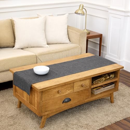Solino Home 100% Pure Linen Table Runner Charcoal Grey, Athena 14 x 60 in