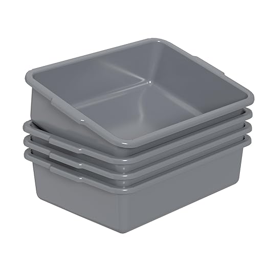 Sadstory 13 L Commercial Bus Tub Tote, Plastic Bus Tubs, 4 Packs, Gray