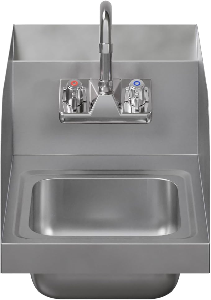 Commercial Stainless Steel Wall Mounted Hand Sink 12" x 16" with Side Splash and Gooseneck Faucet | NSF