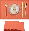 SLKQG Orange Linen Fabric Placemats Set of 4 - Heat Resistant & Machine Washable Table Mats for Holiday Dining, Double-Layered Placemats for Family Gatherings (4, Orange)