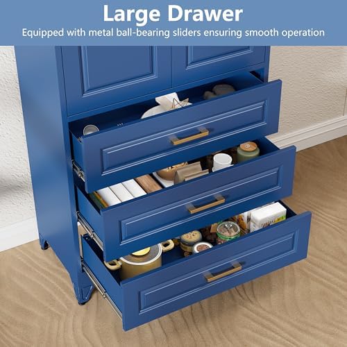Polup 75" Metal Storage Cabinet, Kitchen Pantry Cabinet with 3 Drawers