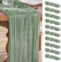 Goodluck 10 Pack 10Ft Sage Green Cheesecloth Table Runner 35x120 Inch Boho Gauze Table Runner Cheese Cloth Extra Long Romantic Table Runners for Wedding Bridal Shower Birthday Party Table Decor
