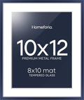 Homeforia 10x12 Picture Frame Navy Blue, High End Metal 10x12 Wall Hanging Frame with Mat 8x10, 10 x 12 Poster Frame Matted to 8 x 10 inch Photo, 10by12 Thin Frames, Tempered Glass, Wall Kit, Set of 1