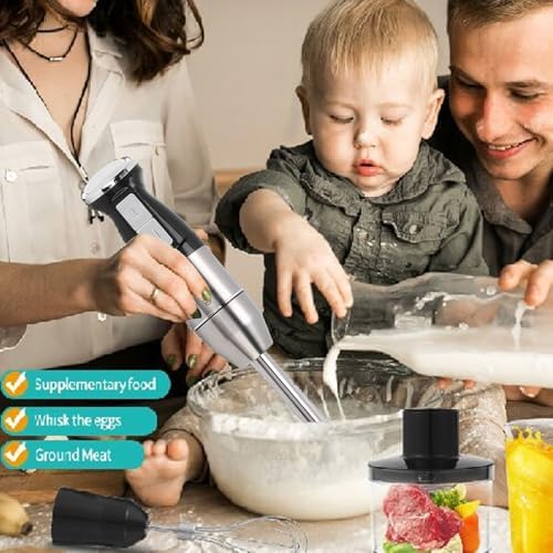 Hand Blender, Immersion Blender with Adjustable Speed, Electric Handheld Portable Stick Mixer, for Effortless Blending Smoothies Shakes Puree Round, 400W
