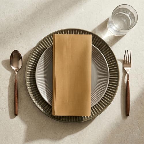 Solino Home 100% Linen Dinner Napkins Caramel, Fete 20 x 20 in, Set of 4