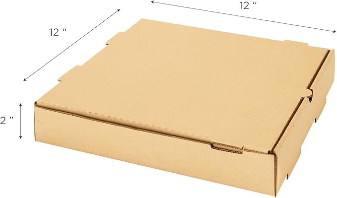 Karat Pizza Boxes 12" x 12" x 2" [50 Pack] Kraft Corrugated Boxes | Ventilated, Grease-Resistant, Durable for Pizza, Catering or Shipping Use