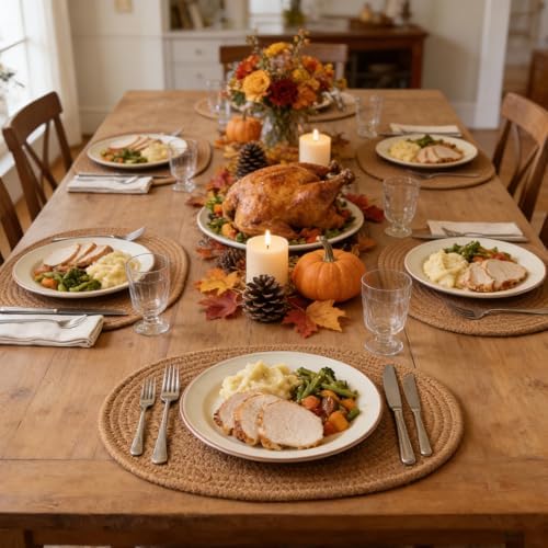 Oval Woven Placemats Set of 8 Heat Resistant Placemats 17.5 x 12 Inches Farmhouse Cotton Rope Place Mats for Dining Tables Trivets for Hot Dishes, Mixed Brown