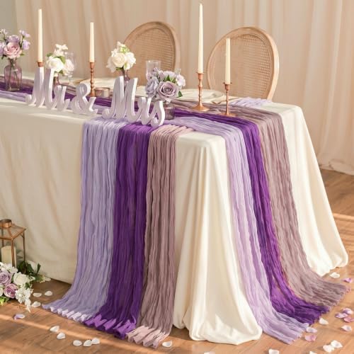 6 Pcs Lavender Dusty Purple Cheesecloth Table Runner 118"