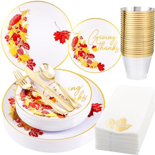 Hioasis 175pcs Thanksgiving Plastic Plates