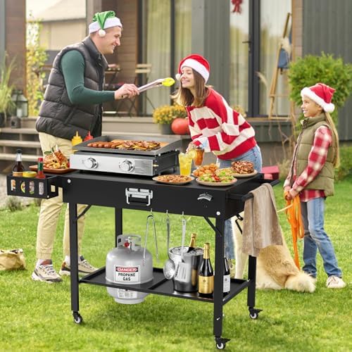 Baotree Outdoor Pizza Oven Table for Blackstone Griddle, Grill Cart Pizza Oven Stand, Foldable Cart Table with Wheels for Ninja, Cuisinart, Gozney, Solo Stove, BBQ Prep Tables Station, 46"x22"x29"
