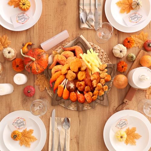 Rtteri 4 Pcs Maple Leaf Wood Serving Tray, Thanksgiving Appetizer Platter