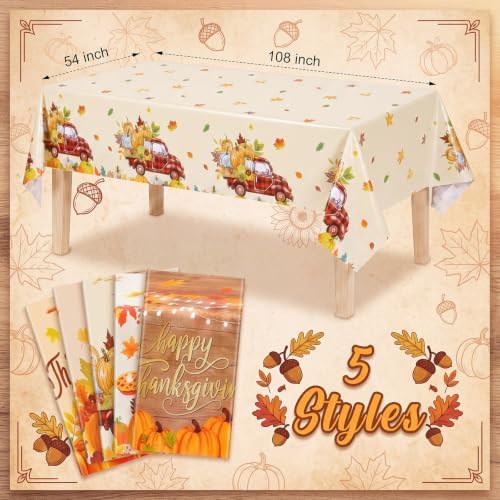 Preboun 15 Pcs Fall Thanksgiving Tablecloth Disposable 54 x 108 in, Turkey