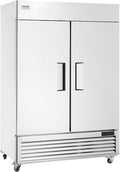 VEVOR Commercial Freezer 44.21 Cu.ft, Reach In 54.4" W Upright Freezer 2 Doors, Auto-Defrost Stainless Steel Reach-in Freezer with 8 Adjustable Shelves, -13 to 5℉ Temp Control, LED Lighting, 4 Wheels