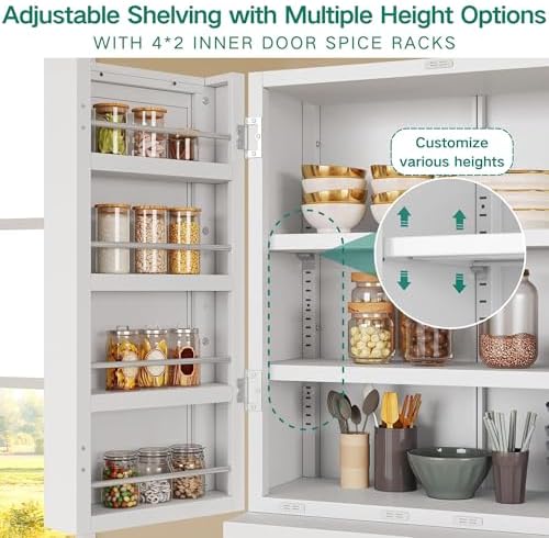 YITAHOME 71" Metal Pantry Cabinet with Drawer, Shelves & Door Racks, White