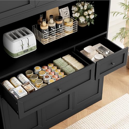 BOTLOG 72" Kitchen Pantry Cabinet Microwave Stand, 10 Storage Compartments