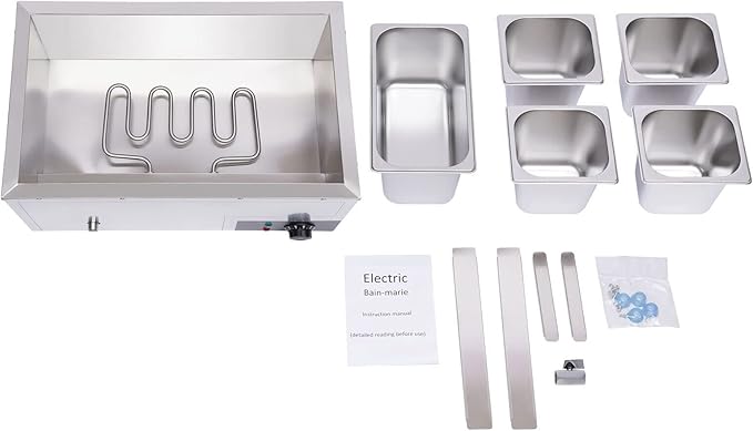 Commercial Bain Marie Food Warmer 5-Pan 600W Electric Countertop Food Warmer 20.2Qt(19L) Large Capacity Stainless Steel Steam Table for Restaurants, Snack Bars, Catering, Buffets
