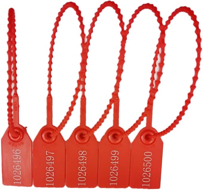 250mm Pull-Tite Security Seal Plastic Seals Signage Numbered(Package of 100) (Red)