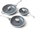 PRICUSIS 8Pcs Nonstick Ceramic Frying Pan Set with Lid, 8+10+12 Inch Induction Compatible, Stay Cool Handle, Fully Coated, 100% Dishwasher Safe, PTFE PFAS & PFOA Free Omelet Pans (Blueberry Gray
