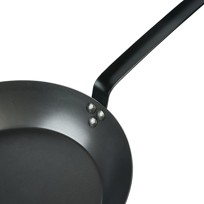 Met Lux 12 Inch Fry Pan, 1 Lightweight Frying Pan - Induction-Ready, Triple-Riveted, Black Carbon Steel Cooking Skillet, Durable, For Searing, Sauteing, And Browning Food - Restaurantware