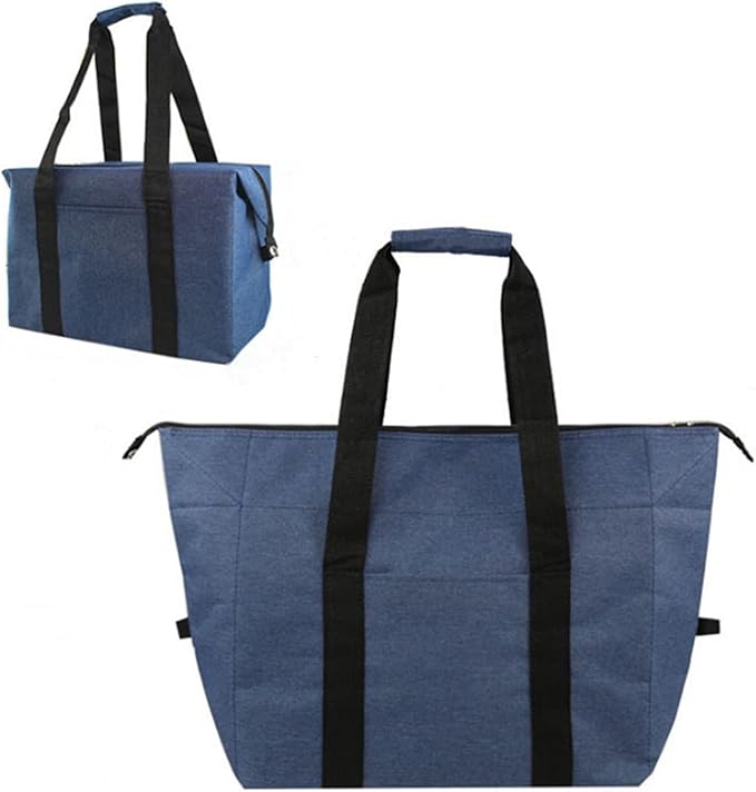 Insulated Grocery Cooler Food Bags with Zipper for Shopping, Travel, Picnic or Lunch, Alumimum Foam Tote Bag for Frozen Cold Hot Foods Delivery, Blue