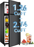 4.0 Cu.Ft Fridge with Freezer, Double Door Refrigerator with 6 Level Thermostat, LED Light, Adjustable Glass Shelves for Bedroom, Office, Dorm, Apartment, Black