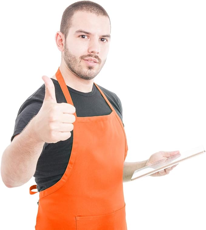 Orange Color Plain Bib Aprons Bulk for Women Men Adult-Unisex Aprons with 2 Front Pockets,Size 24"X28"Kitchen Cooking Server Painting Aprons(Orange-15PCS)